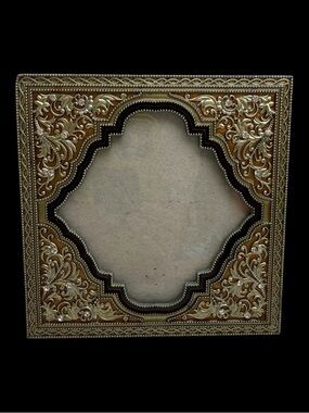 Ornate Black Tan Gold Tone Enamel Floral Rhinestones Frame Heavy